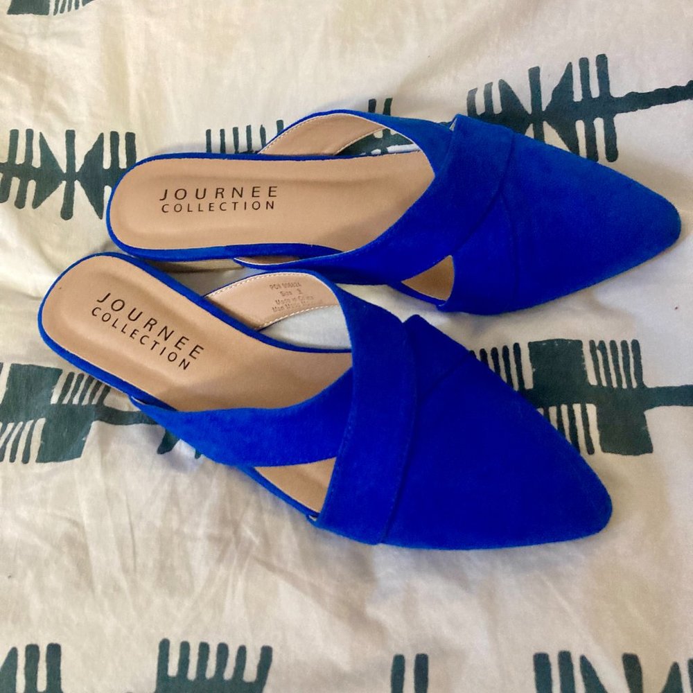 JOURNEE COLLECTION Womens Blue Giada Almond Toe Block Heel Slip On Mules 9